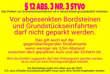 $12 ABS. 3 Nr. 3 STVo Parken-Verkehr Schild informativ auffallend nachdr&uuml;cklich schilder selbst gestalten