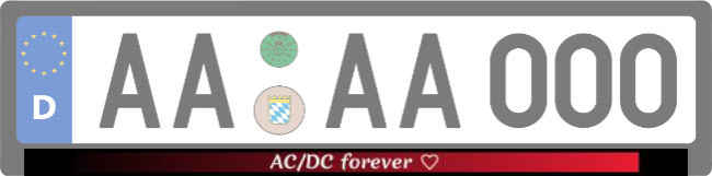 AC/DC forever Kennzeichenhalter Schild spannend bunt kreativ informativ auffallend schilder selbst gestalten