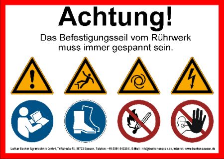 Achtung! Das Befestigungsseil vom Rührwerk... Hinweis Schild smart bunt kreativ schilder selbst gestalten