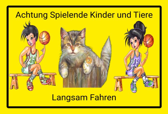 Achtung Spielende Kinder und Tiere Parken-Verkehr Schild bunt kreativ spritzig schilder selbst gestalten