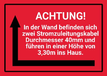 Achtung Stromleitungen Hinweis Schild informativ auffallend nachdr&uuml;cklich schilder selbst gestalten