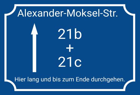 Alexander-Moskel-Str. Wegweiser Schild kreativ informativ auffallend schilder selbst gestalten