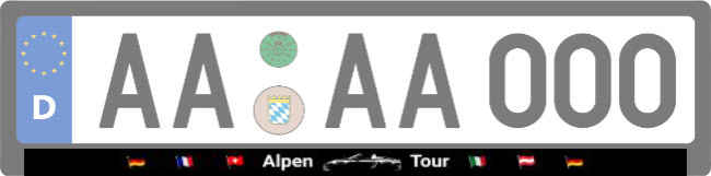 Alpen Tour Kennzeichenhalter Schild smart kreativ spritzig auffallend schilder selbst gestalten