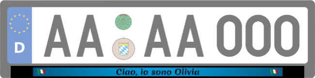 Ciao  io sono Olivia Kennzeichenhalter Schild bunt kreativ informativ auffallend schilder selbst gestalten