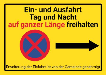 Ein- Ausfaht auf ganzer L&auml;nge freihalten Parken-Verkehr Schild informativ auffallend schilder selbst gestalten