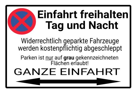 Einfahrt freihalten Tag und Nacht Hinweis Schild bunt kreativ spritzig schilder selbst gestalten