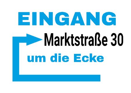 Eingang um die Ecke Wegweiser Schild smart bunt kreativ spritzig schilder selbst gestalten