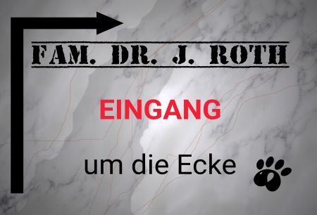 Fam. Dr. J. Roth Eingang um die Ecke Wegweiser Schild smart kreativ schilder selbst gestalten