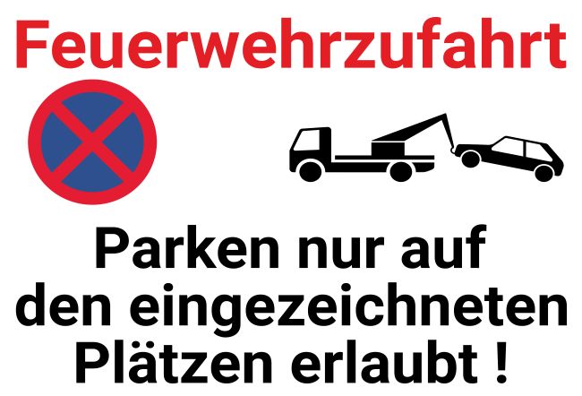 Feuerwehrzufahrt Parken-Verkehr Schild informativ auffallend schilder selbst gestalten
