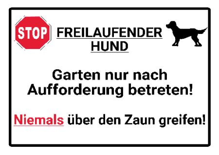 FREILAUFENDER HUND Hunde Schild smart bunt schilder selbst gestalten