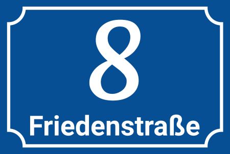 Friedenstraße 8 Strassen-Hausnummern Schild smart spritzig schilder selbst gestalten
