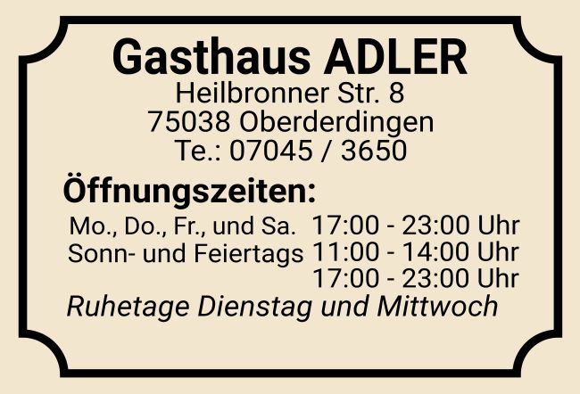 Gasthaus ADLER Firma Schild spritzig informativ schilder selbst gestalten