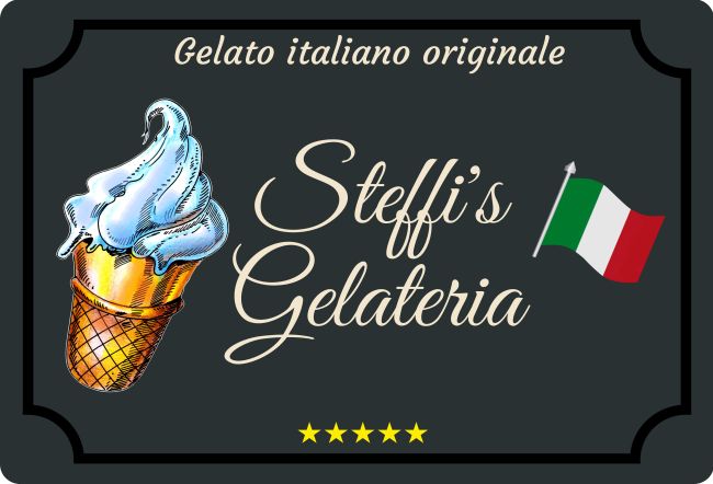 Gelato italiano Firma Schild smart kreativ spritzig informativ auffallend schilder selbst gestalten