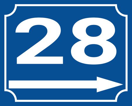 Haus Nr. 28 nach rechts Strassen-Hausnummern Schild kreativ informativ auffallend schilder selbst gestalten