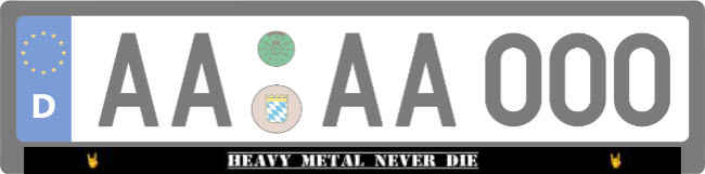 HEAVY METAL NEVER DIE Kennzeichenhalter Schild smart kreativ spritzig schilder selbst gestalten