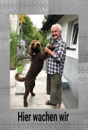 Hier wachen wir Privat-Pakete Schild smart spritzig informativ schilder selbst gestalten