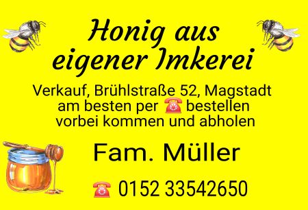 Honig aus eigener Imkerei Privat-Pakete Schild smart bunt kreativ spritzig schilder selbst gestalten