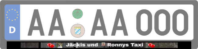Jäckis und Ronnys Taxi Kennzeichenhalter Schild smart kreativ spritzig schilder selbst gestalten