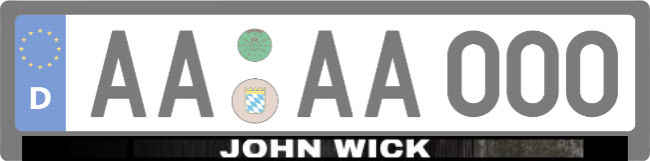 John Wick Kennzeichenhalter Schild spritzig informativ schilder selbst gestalten