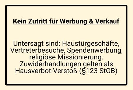 Kein Zutritt für Werbung und Verkauf Warnung-Zutrittverboten Schild smart spritzig schilder selbst gestalten