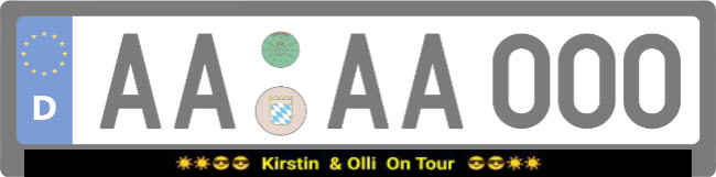 Kirstin & Olli On Tour Kennzeichenhalter Schild kreativ informativ auffallend schilder selbst gestalten