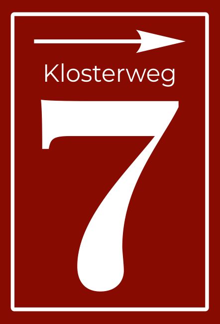 Klosterweg 7 Strassen-Hausnummern Schild smart informativ auffallend schilder selbst gestalten