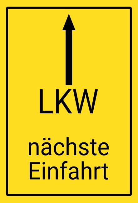 LKW nächste Einfahrt Wegweiser Schild informativ auffallend schilder selbst gestalten