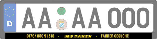 MS Taxen Kennzeichenhalter Schild smart informativ auffallend schilder selbst gestalten