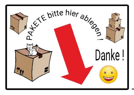 Pakete hier ablegen! Wegweiser Schild kreativ spritzig informativ auffallend schilder selbst gestalten