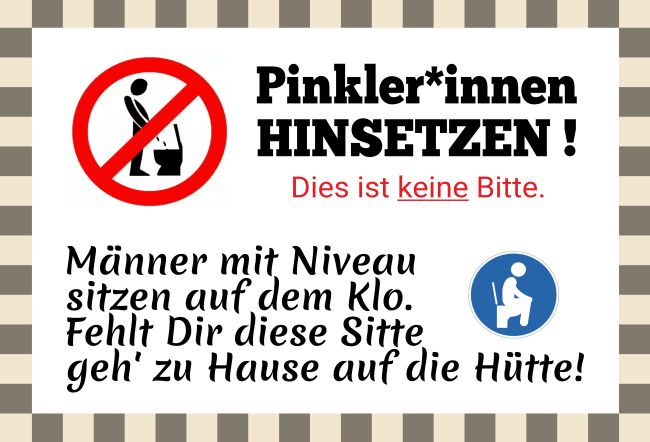 Pinkler hinsetzen Hinweis Schild smart kreativ schilder selbst gestalten