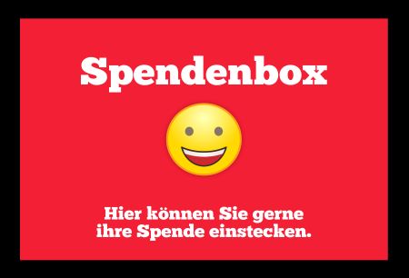 Spendenbox Hinweis Schild smart spannend bunt kreativ spritzig schilder selbst gestalten