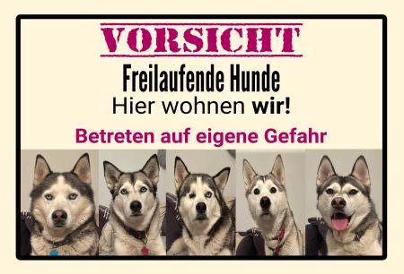 VORSICHT Freilaufende Hunde Hunde Schild smart spritzig informativ auffallend schilder selbst gestalten