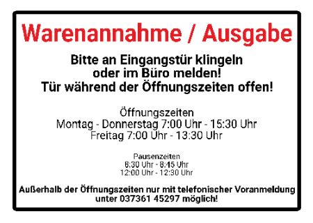 Warenannahme / Ausgabe Hinweis Schild informativ auffallend schilder selbst gestalten