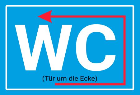 WC um die Ecke Wegweiser Schild bunt spritzig informativ schilder selbst gestalten