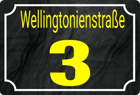 Wellingtonienstraße 3 Strassen-Hausnummern Schild bunt kreativ spritzig schilder selbst gestalten